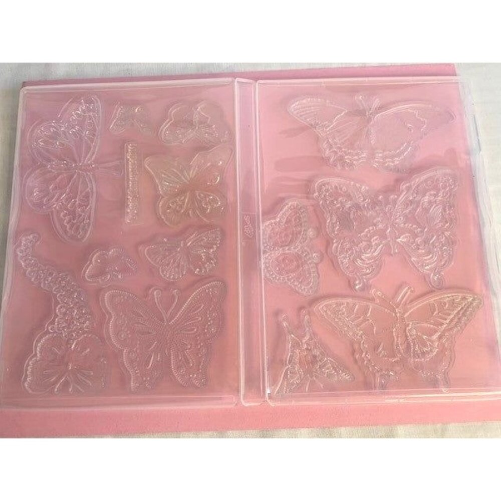 Butterfly Cling Stamp Set Clear Acrylic Craft Decor Tools Case